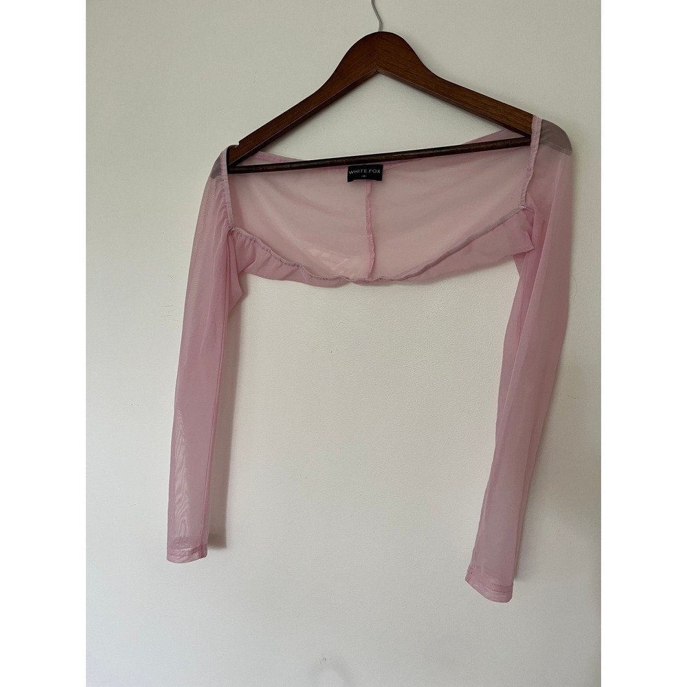 White Fox Pink Sheer Mesh Shrug Cropped Long Sleeve Bolero Top Womens Size M